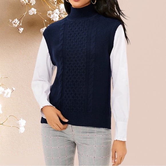 LOFT Sweaters - LOFT Women’s Sweater Vest Blouse Combo Small Navy Cable Knit Layered Look